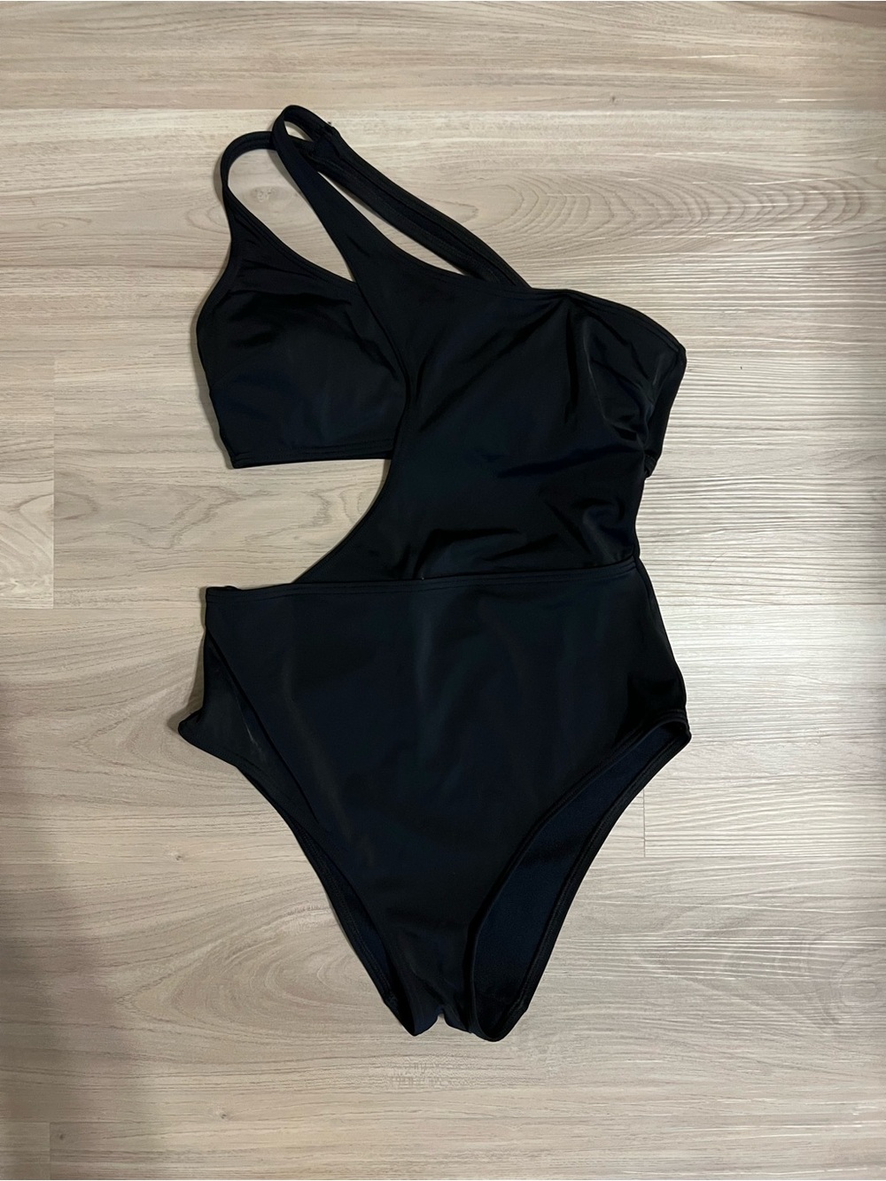One-Shoulder Black Cutout One-Piece Swimsuit